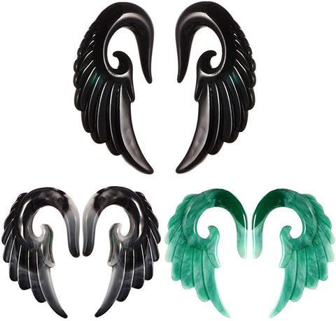 FOR USA ONLY Angel Wings Spiral Tapers Set of 3 Pairs. 8G-1/2'' (3mm-12mm)