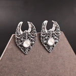 Silver Vintage Ear Gauges With White Stone.