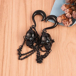Black Skull Ear Weights. Free Shipping. Skull Ear Hangers For Stretched Lobes.