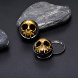 Gold skull ear plugs 0g - 1''. Skull ear plug gauges 8mm - 25mm. Free worldwide shipping.