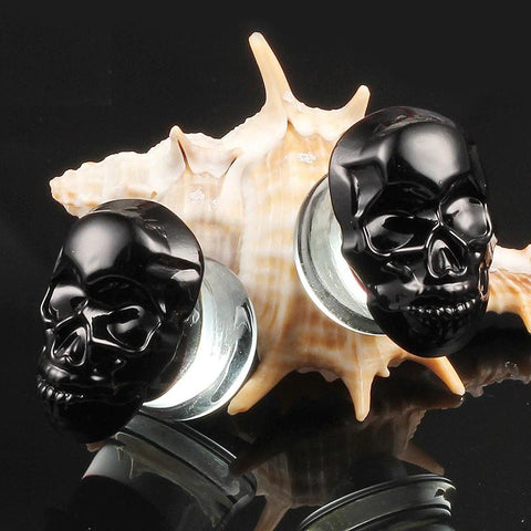 Black Skull Glass Ear Plugs