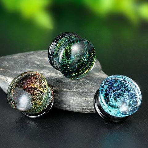 Stunning ear glass plugs looks like space. Free shipping to your doorstep. Ear lobe gauges 8mm to 25mm. Sold as pairs and checked for flaws.