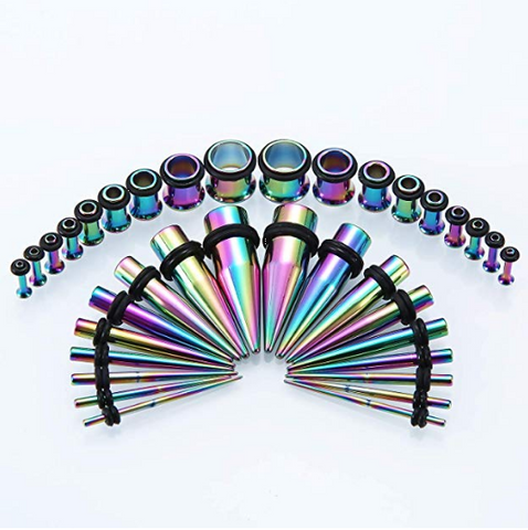 FOR USA ONLY Complete Multicolor Ear Stretching Kit x36 Pieces 14G-00G (1.6mm-10mm)
