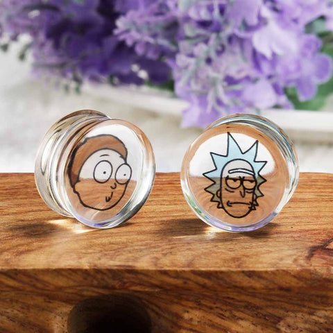 Clear Rick and Morty ear plugs 8mm to 30mm with free shipping to your doorstep. Saddle ear plug gauges sold as pairs and checked for flaws.