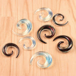 Pair of ear glass spiral tapers with free shipping to your doorstep. Ear lobe spirals for ear stretching with free worldwide shipping.