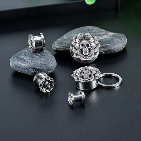 Ear Plugs - Skull Flower - 6mm - 25mm ( 2g - 1'' )