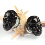 Black Skull Glass Ear Plugs 6mm-16mm - Alpha Piercing