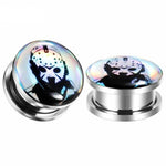 Jason ear plugs with free shipping. jason voorhees ear plug gauges 6mm to 30mm, sold as pairs free worldwide shipping.