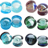 Ear glass plugs with 3D jellyfish graph. Free shipping to your doorstep. Ear plug gauges with free worldwide shipping. Sold as pairs.
