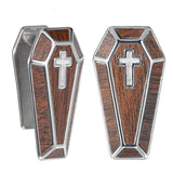 Coffin cross ear weights.