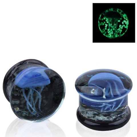 Glass Jellyfish Plugs - Glow in the dark - 8mm-16mm - Alpha Piercing