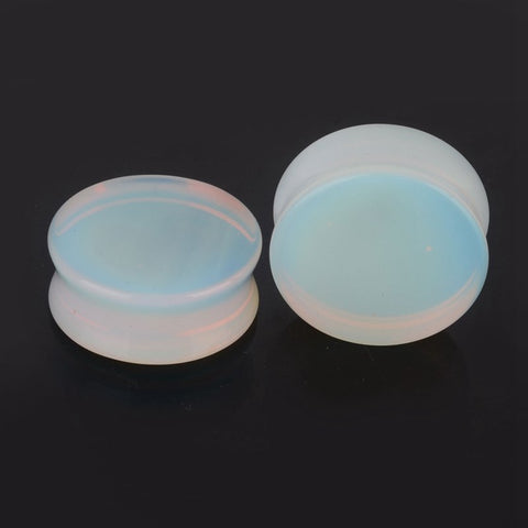 Opalite White Stone Double Flare Plugs 5-25mm - Alpha Piercing