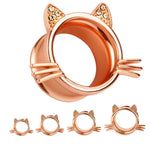 Zircon Cat Head Ear Tunnels 6mm-25mm - Alpha Piercing