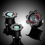 Vintage Black Steel Zircon Crystal Plugs 6-16mm - Alpha Piercing