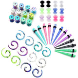 Professional complete ear stretching kit with free shipping to your doorstep. Total of 48 pieces of ear tunnels ear tapers and ear spirals. All checked for flaws.
