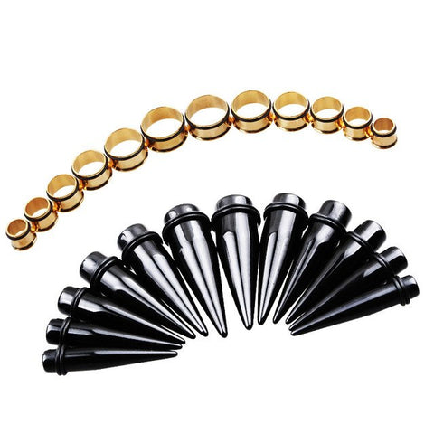 Complete Stretching Kit -Acrylic Tapers & Stainless Steel Tunnels- x24 pcs. 10-20mm - Alpha Piercing