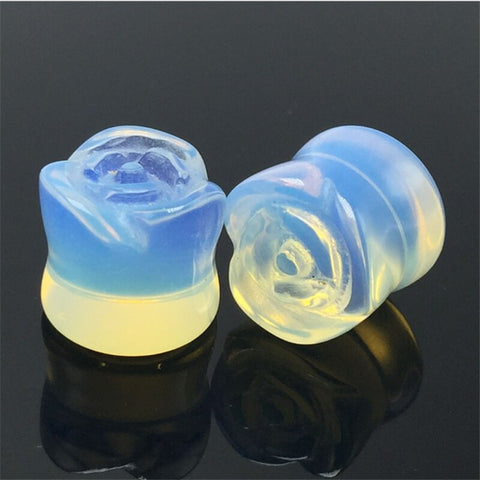 Opalite Stone Rose Ear Plugs 6mm-16mm - Alpha Piercing