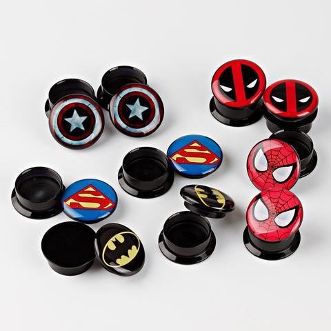 Set of Superheroes Plugs x5 Pairs 6mm-30mm - Alpha Piercing